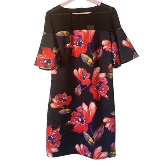 NEW TRINA TURK  Bold Floral Ponte Knit Knee Length Shift Dress Size 8 - Picture 1 of 10